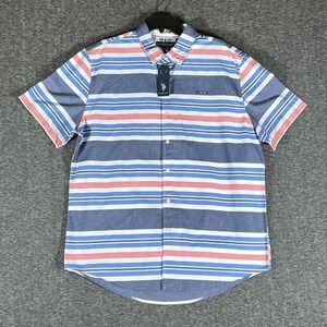 US Polo Assn Mens Short Sleeve Button Up Shirt Striped Blue Red White Casual L